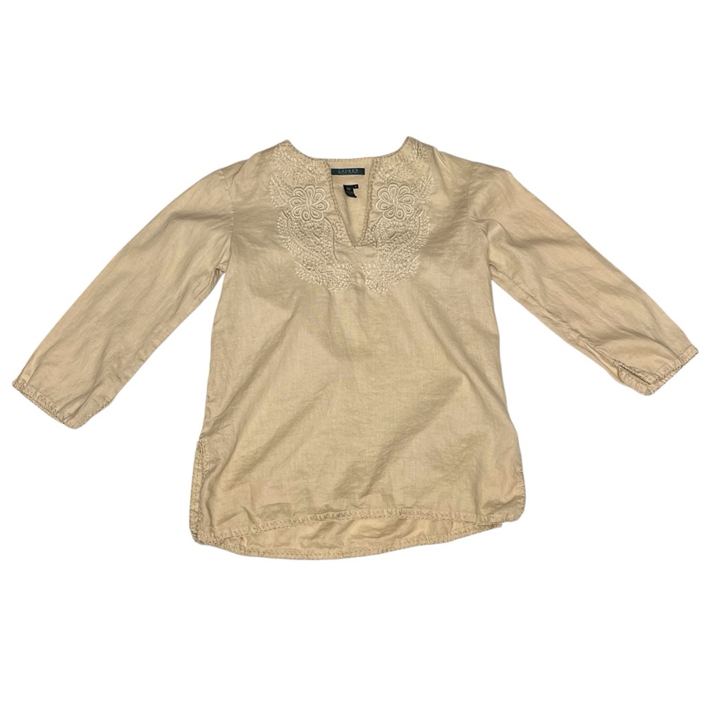 Lauren Ralph Lauren Embroidered Beige Tunic Boho Coastal